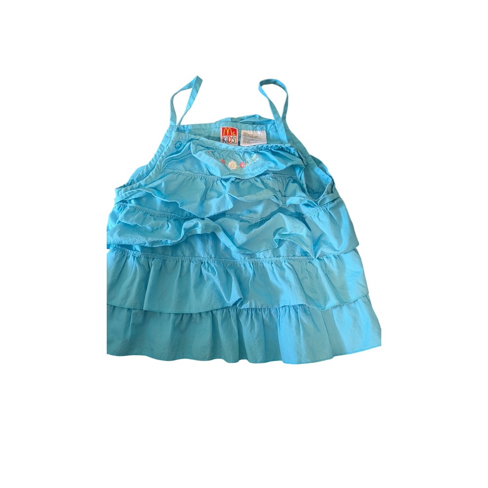 Vintage Y2K McKids Girls Blue Tiered Ruffle Boho Floral Embroidered Top Size 7